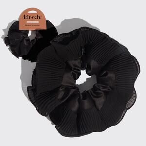 Kitsch Pleated Scrunchie Black Satin